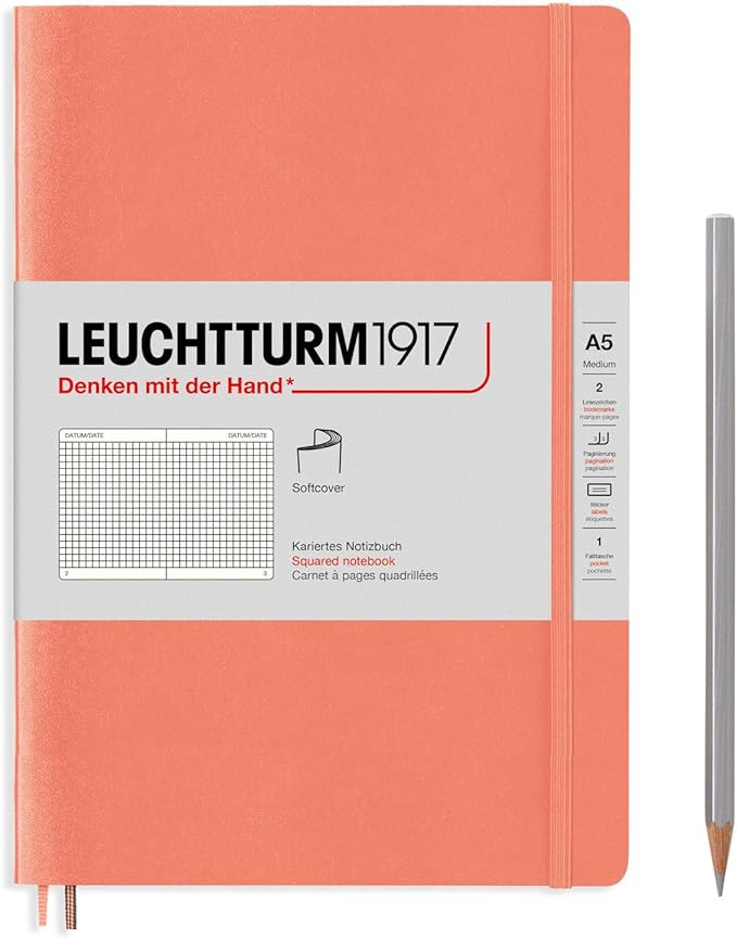 LEUCHTTURM1917 - Notebook Softcover Medium A5-123 Numbered Pages for Writing and Journaling (Squared, Bellini)