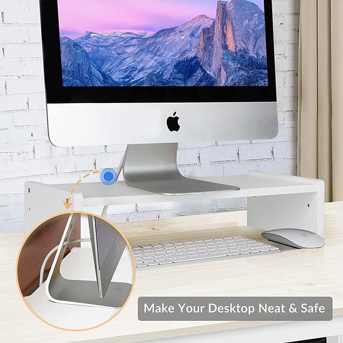 KINLINK Solid Wood Monitor Stand Riser, Monitor Riser with 2 Adjustable Height, 15.8 inch Computer Riser for Computer, iMac, PC, Printer, Computer Monitor Stand for Home & Office, White
