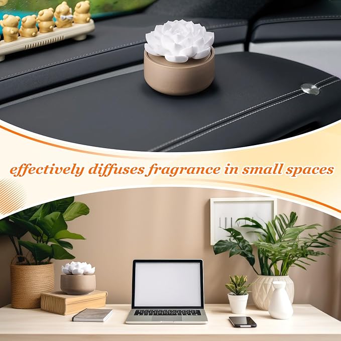 Honeydak 2 Pcs Flower Essential Oil Diffuser Stone White Ceramic Porcelain Passive Oil Diffuser Improves Sleep and Relieves Stress Non-Electric Handmade Decorative Tabletops for Desk (Fresh Syle)