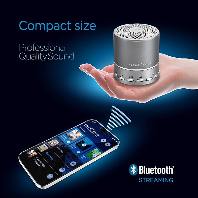 Sound Oasis Bluetooth White Noise Machine – Portable Sound Machine with 20 Non-Looping Nature, Pink & Brown Noise Sounds, Tinnitus Masker for Sleep, Baby, Office & Travel, Rechargeable