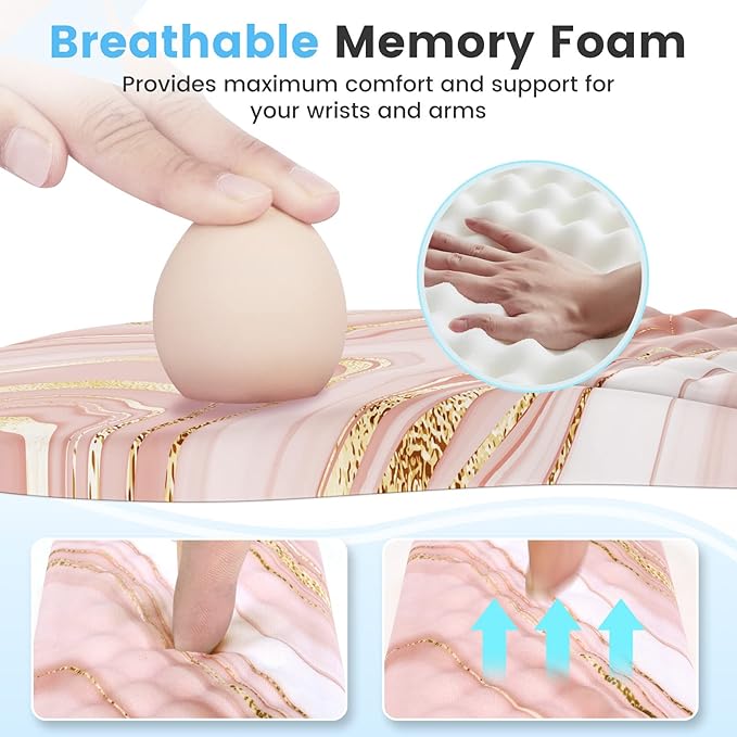 HAOCOO Keyboard Wrist Rest, Ergonomic Mouse Pad with Wrist Rest, 3 in 1 Keyboard and Mouse pad with Coaster Set, Memory Foam Wrist Support, Non-Slip PU Base for Home Office, Rose Gold Pink