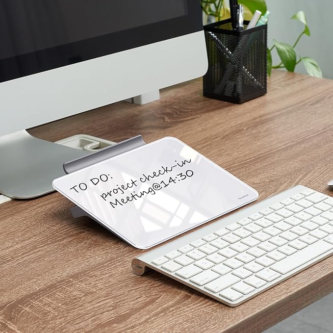 TSJ OFFICE Small Desktop Whiteboard - Glass Dry Erase Board 8 X 6 Inches Tabletop Easel Whiteboard with Stand, Desk Board Buddy for Artist, Teacher and Student