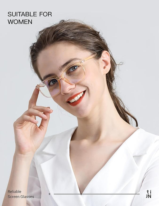 TIJN Blue Light Blocking Glasses for Women Men TR90 Frame Square Nerd Eyeglasses Anti Blue Ray Computer Screen Glasses
