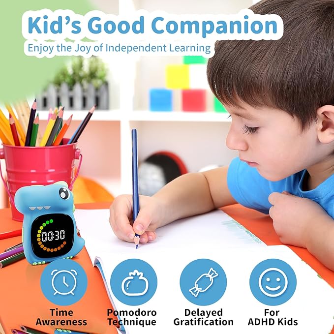 Visual Timer for Kids Light Blue Dinasuor Kids Timer Visual Led Rechargeable Toddler Timer Visual Countdown for Classroom Home Studing Playing