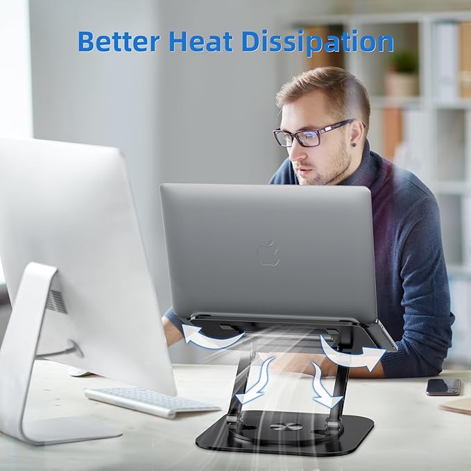 Laptop Stand for Desk, Ergonomic Laptop Riser with 360° Rotating Base, Foldable Notebook Computer Holder Stand Compatible with MacBook Air Pro, Dell XPS, More 10-17" Laptops, Black