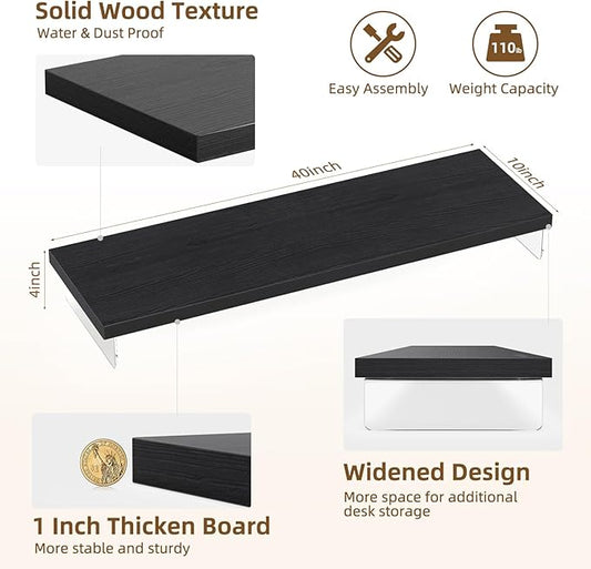 Dual Monitor Stand Riser, 40" Large Computer Monitor Stands for 2 Monitors, Wooden Desktop Organizer Shelf for Office Desk Computer, Laptop, TV, Monitor, Printer