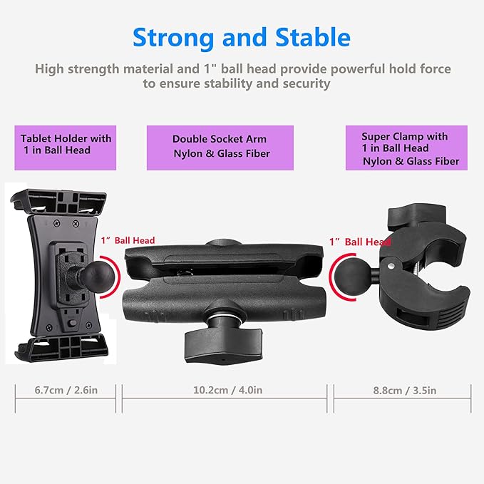 Treadmill Tablet Ipad Holder Bike Handlebar Mount Clamp for Stationary Bicycle Elliptical Spin Bike Peloton Stroller for 4-13" Devices, iPad Pro 12.9, Air, Mini, Galaxy Tabs, iPhone