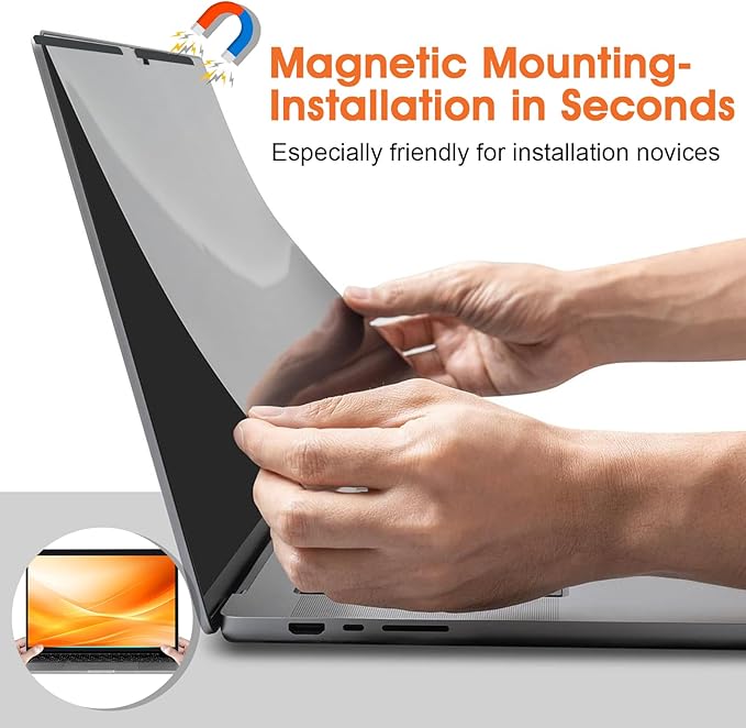 Magnetic Laptop Privacy Screen 14 Inch (Diagonal) 16:9 Display- Removable Anti-Glare Blue Light Filter, Computer Privacy Screen Shield Compatible with 14'' Hp Acer Asus Lenovo Dell Monitor