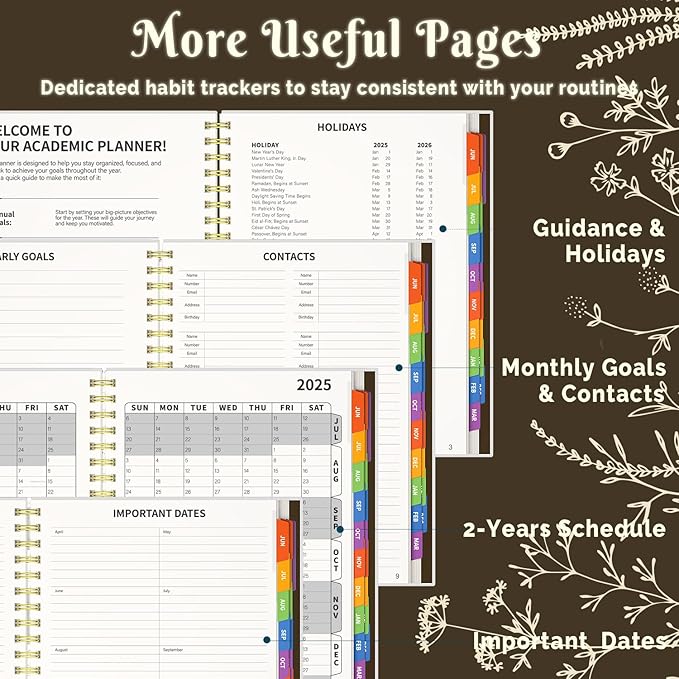 Jun 2025-Dec 2026 Academic Monthly Weekly Daily Planner for School, 19 Months Calendar 25-26 Planning Book with Colorful Tabs, 8.5" x 11" Mid Year College Organizer for Student Teacher (Bistre)
