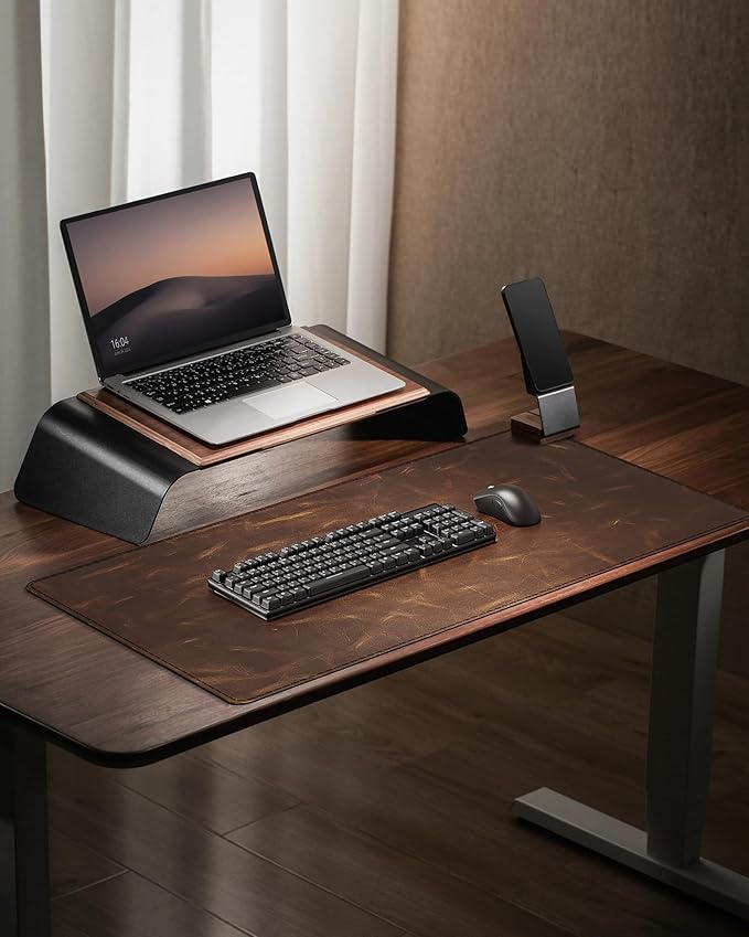 YSAGi Leather Desk Mat, 23.6"x13.8"Real Leather Desk Pad, 3mm Thick Desk Blotter with Stiched line,Oil-Wax Feel Mouse pad and Self-Healing Laptop Pad for Home & Office(Classic Dark Brown)