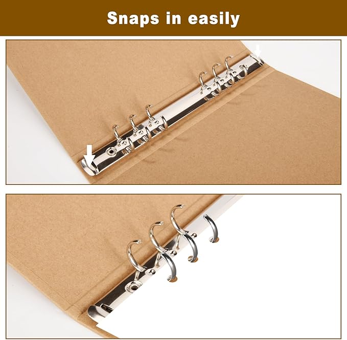 A6 Kraft Binder 6-Holds Round Ring Binder 2 Pack, Durable Binding Hard Cover Protector for Journal,Notebook,Inserted Sheets and Refill Paper,Fit for A6 6-Hole Paper(A6 Size)