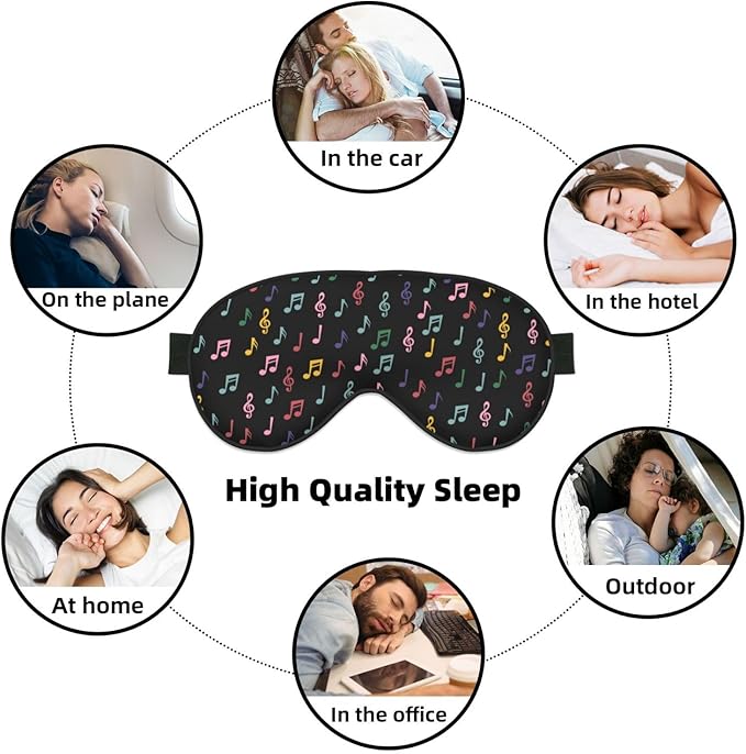 Sleep Eye Mask Colorful Music Notes Sleep Mask for Women Men Comfortable Eye Mask with Adjustable Strap Soft Eye Cover Blindfold for Travel Yoga Nap Shift Work