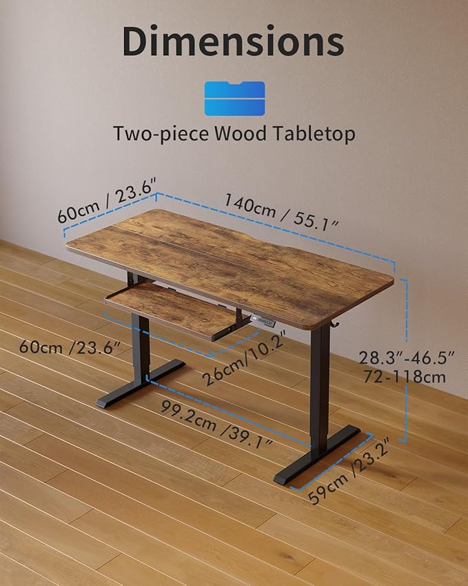 FEZIBO Standing Desk with Keyboard Tray, 55 x 24 Inch Adjustable Height Sit Stand Desk with Memory Presets for Home Office, Ergonomic Computer Workstation, Rustic Brown