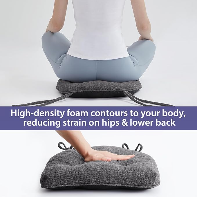 Chair Cushions Set of 2 for Dining Chairs, 16.5"x15.5" Kitchen Chair Pads with Memory Foam, Non-Slip Bottom & Ties, Tufted Indoor Seat Cushions for Home Use – Dark Grey