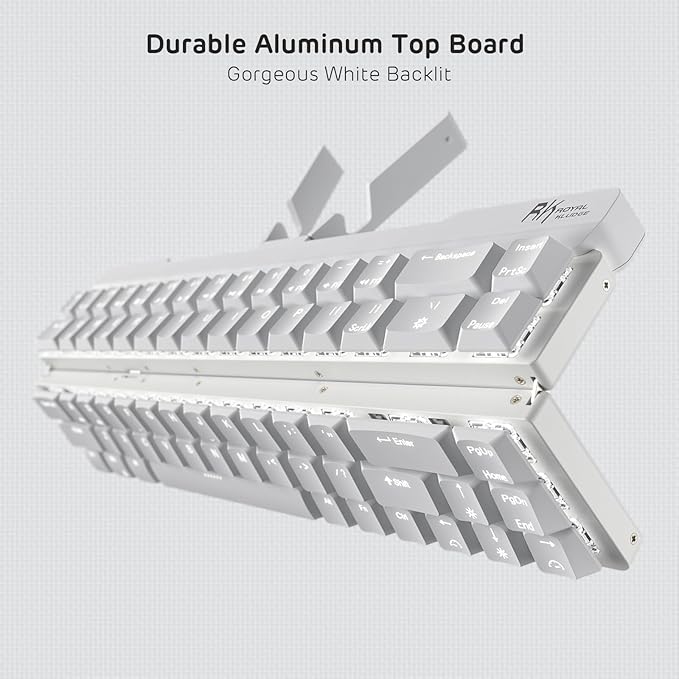 RK ROYAL KLUDGE F68 60% Foldable Low Profile Mechanical Keyboard, Wireless Mechanical Keyboard with Aluminum Body, Built-in Stand Holder, White Backlit, 68 Keys, Quiet Red Switch