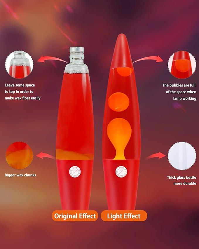 16 Inch Liquid Motion Lamp for Adults and Kids, Large Red Magma Motion Lamp with Orange Wax for Boys Girls Room Party Decor, Big Night Light Lamp 16" Suitable for Placing in Bedroom