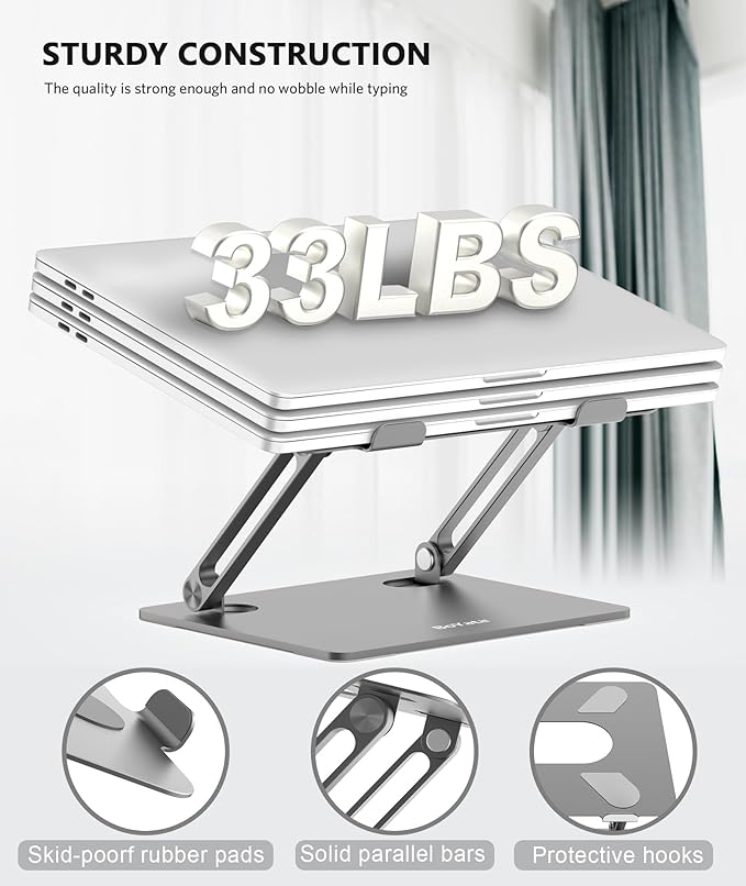 BoYata Laptop Stand, Laptop Holder, Multi-Angle Stand with Heat-Vent, Adjustable Notebook Stand for Laptop up to 17 inches, Compatible for MacBook Pro/Air, Surface Laptop, and so on (Space Gray)