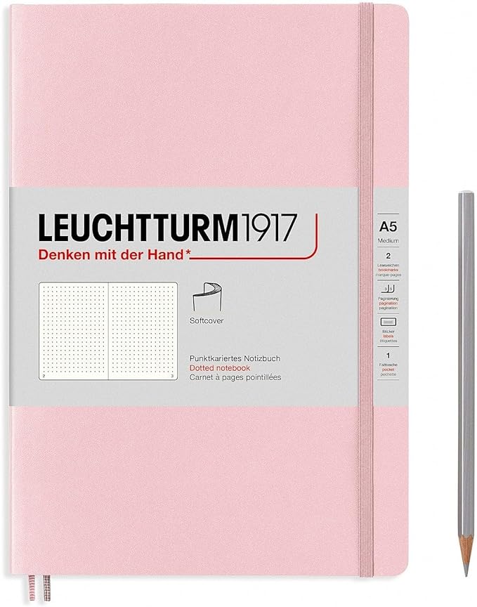 LEUCHTTURM1917 - Notebook Softcover Medium A5-123 Numbered Pages for Writing and Journaling (Dotted, Powder)