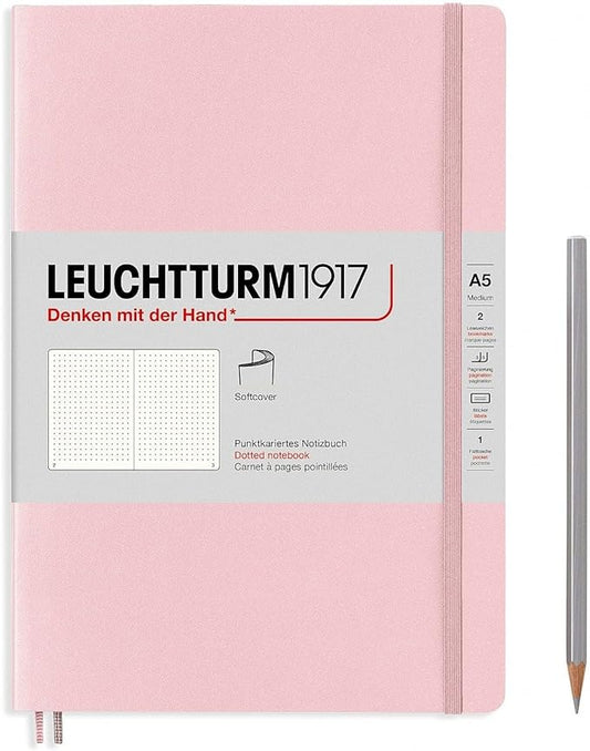 LEUCHTTURM1917 - Notebook Softcover Medium A5-123 Numbered Pages for Writing and Journaling (Dotted, Powder)