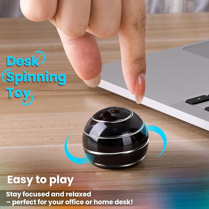 Fidget Spinner Desktop Toys - Kinetic Spinning Ball for Anxiety & ADHD Relief, Optical Illusion Fidget Toys for Adults, Kids, Parents & Friends, Metal Fidgets for Office & Home (1.54in Black)