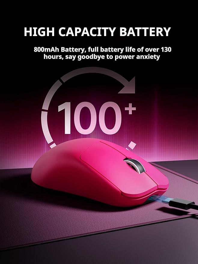 EWEADN X23Pro Wireless Gaming Mouse, 2.4G/BT5.0/USB-C Esports Gaming Mouse, 49g Lightweight Mouse Gaming, 12000 DPI Wireless Mouse with 6 Programmable Buttons,For Laptop/PC/Mac, Raspberry Pink