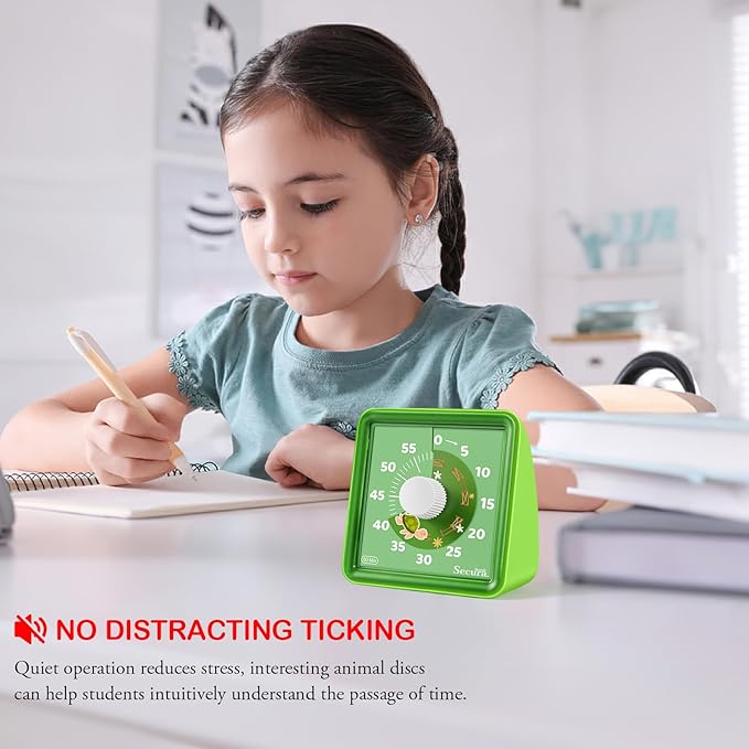 Secura 60-Minute Visual Countdown Timer for Kids & Classroom, Pomodoro Time Management Tool (Green & Green)