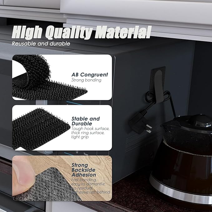 100pcs Hook and Loop Cable Ties, Sticky-Back Cable Straps, Cable Clip,Cord Organizer, Wire Management Household & Office Essentials (White)