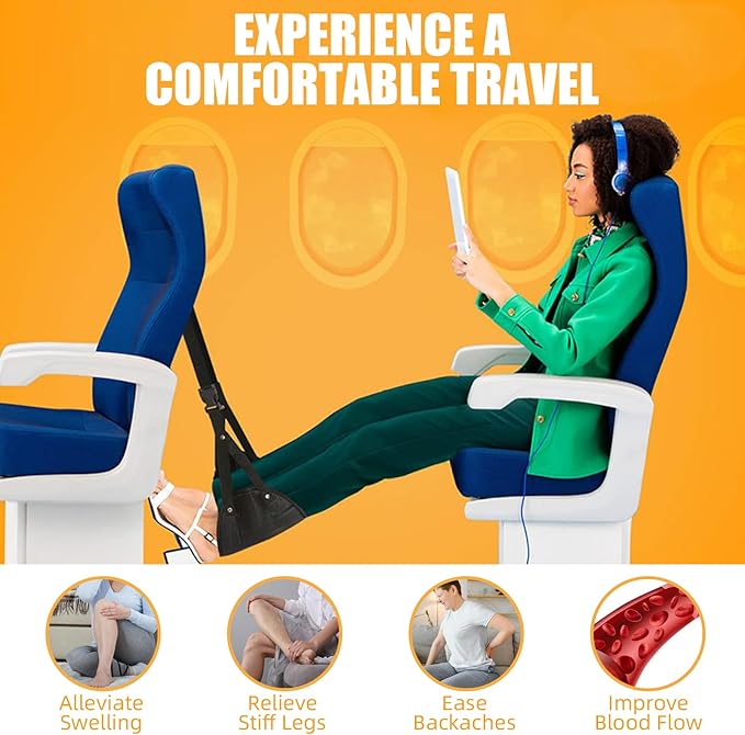2 Pack Airplane Foot Hammock Travel Footrest - Long Flight Must Haves - Foot Rest for Air Travel,Essentials for Travel & Home (Black)