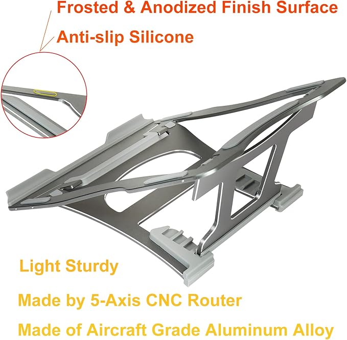 Laptop Stand with 3 Folding Modes in one. Portable Ergonomic Angle Aluminum Laptop Stand. Height Adjustable Laptop Laptop Stand for Desk for laptops 10''~15.6'' Silver