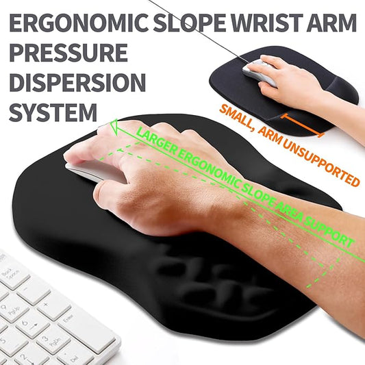 Ergonomic Slope Mouse Pad Wrist Support, Wrist Rest Mousepad for Carpal Tunnel Pain Relief with Massage Bulge and Slow Rebound Memory Foam (12x8 inch, Black)