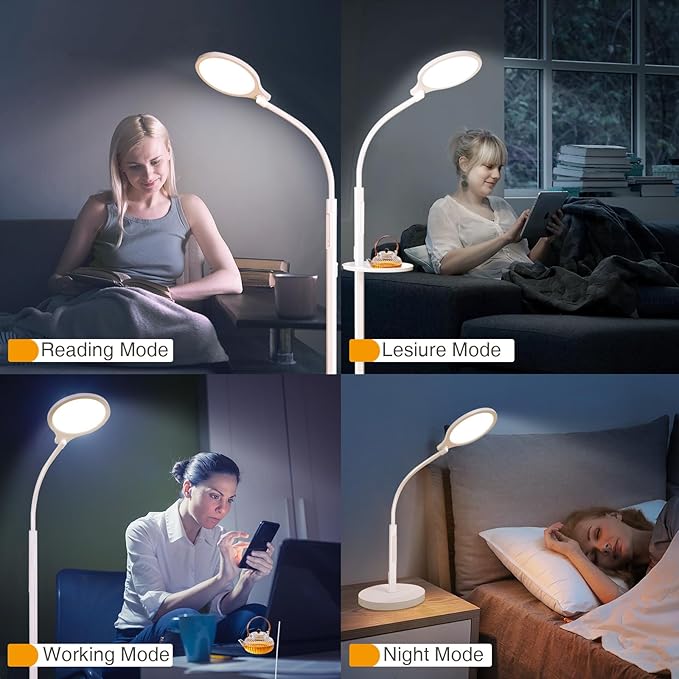 Light Therapy Floor Lamp, Dimmable 11000 Lux UV-Free LED Sunlight Lamp with Tray, 2-in-1 Floor & Desk Adjustable Height Full Spectrum Happy Therapy Light with Remote Timer for Reading Home Office