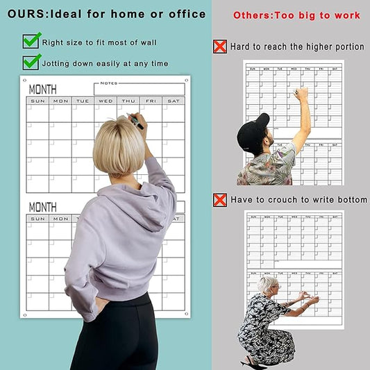 2 Month Dry Erase Calendar For Wall,24"x36" Large 60 Day Erasable & Reusable Wall Planner,Giant Laminated Scheduling Poster,Big Undated Month Planning Whiteboards For Home,Medium Office,School