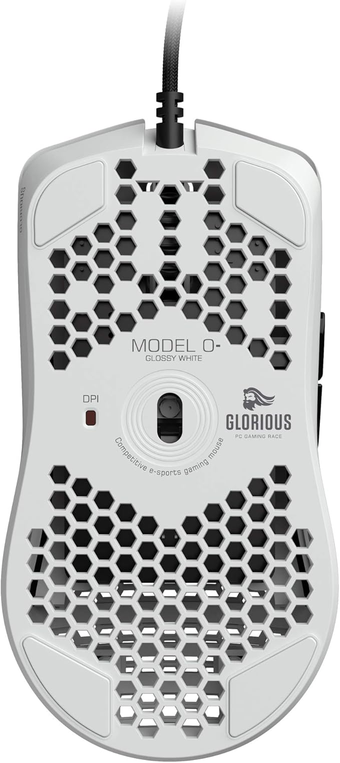 Glorious Model O- (Minus) Compact Wired Gaming Mouse - 58g Superlight Honeycomb Design, RGB, Pixart 3360 Sensor, Ambidextrous, Omron Switches - Glossy White