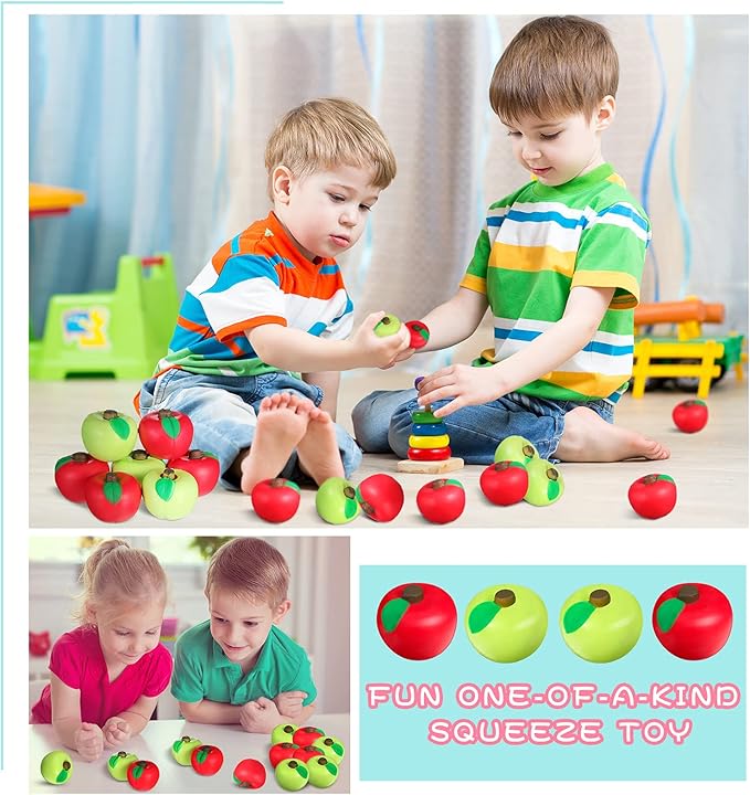 Chalyna 30 Pieces Fruit Stress Ball Toys Red and Green Fruit Stress Relief Squeeze Balls Squeeze Finger Toys for Adults Finger Exercise Carnival Reward Gifts Party Favor Supplies(1.96 Inch)