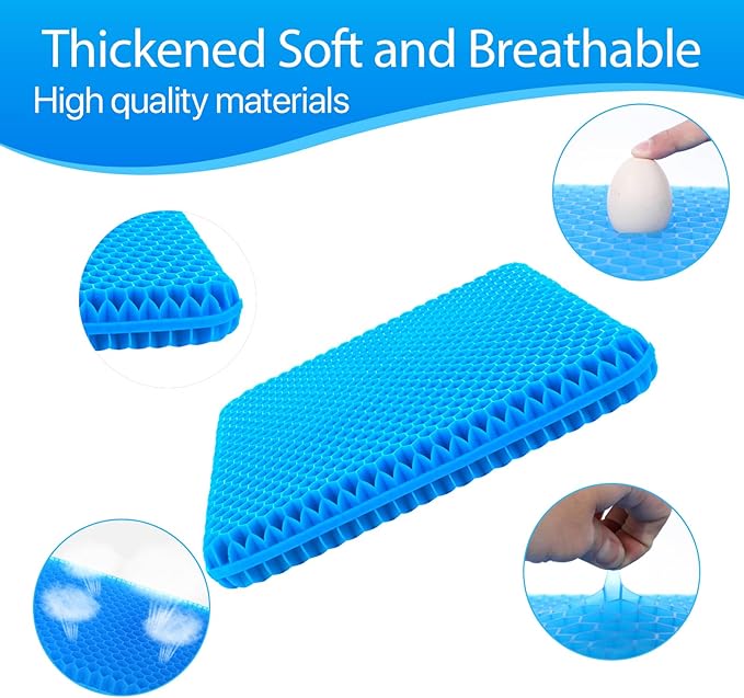 Gel Seat Cushion for Long Sitting (Thick & Extra Large), Gel Cushion for Wheelchair Soft, Chair Cushion, Car Seat Cushion Breathable, for Office Chair for Hip Pain