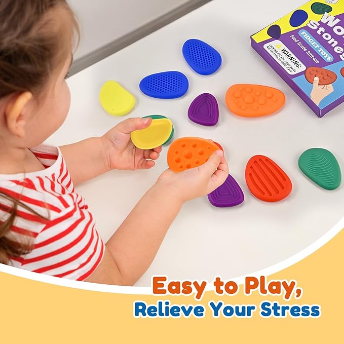 GOLDGE 24-Pack Sensory Fidget Stones for Kids - Soft Textured Worry Stones for Autism, Anxiety Relief, and Stress Calming - Perfect for Students and Small Prizes