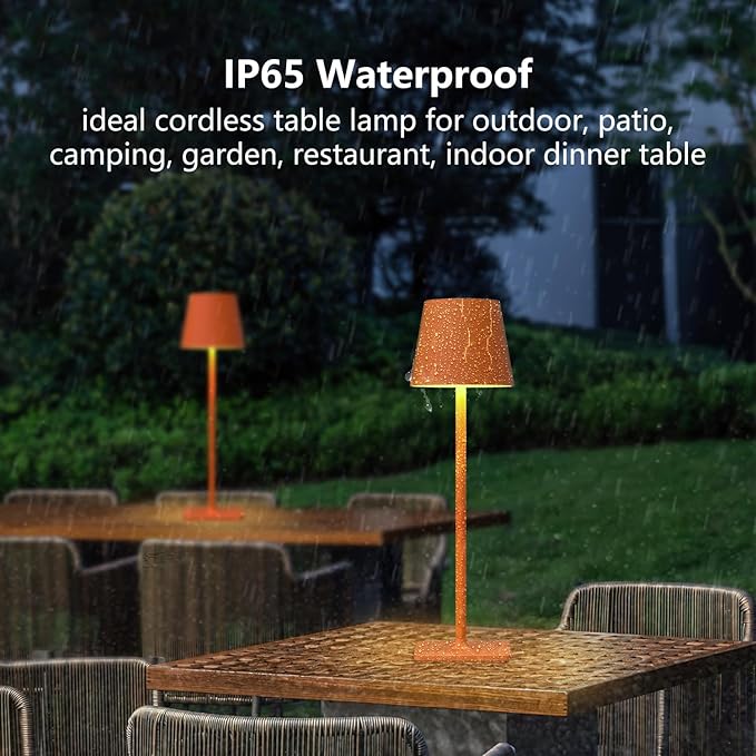 Orange Cordless Table Lamp Set of 2-3 Way and Stepless Dimmable - for Restaurant Dining Bedroom Home Bar