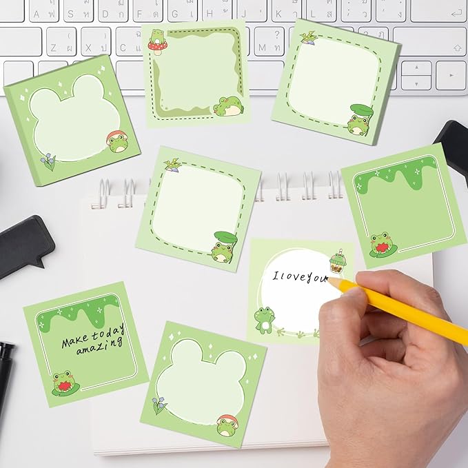 Frog Sticky Notes Gifts - 9 Pack Cute Frog Sticky Notes 3x3 Inch Cartoon Funny Self-Stick Notepads Novelty Animals Post Pads Gifts for Women Men School Office Supplies 450 Sheets
