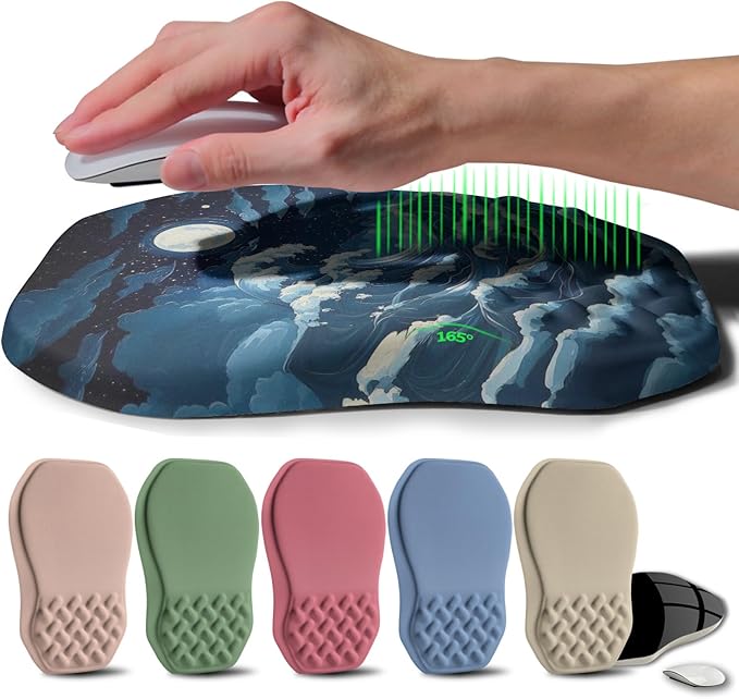 Ergonomic Raised Mouse Pad Wrist Support with Bilateral Slope Memory Foam Mousepad for Wrist Rest and Carpal Tunnel Pain Relief 11.8x7.9〃Indigo Fury Wave