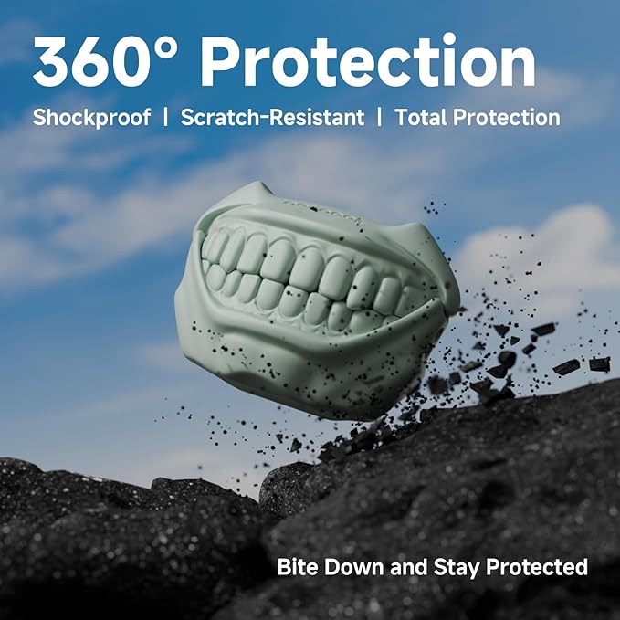 for AirPods Pro 2nd Generation Case, Unique Funny Teeth Design, Soft Silicone Shell, Compatible with Wireless Charging (Cloud Green)