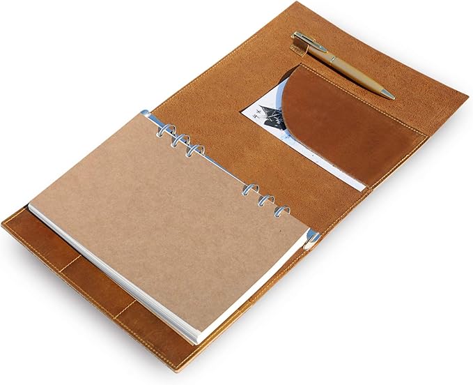 Wanderings A5 Leather Binder Journal – Handcrafted 6 Ring Organizer with Pockets – Leather Planner with Planner Inserts – 52 Week Undated Calendar | A5 6 Ring Binder Filofax Compatible – 6” x 8.5”