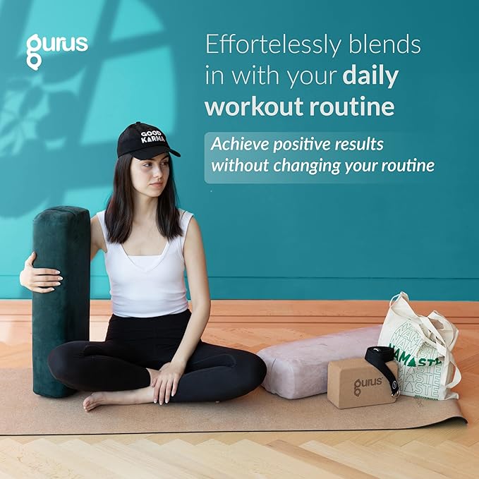 Gurus Super Soft & Firm Yoga Bolster Pillow - Lightweight, Easy to Carry with Handles - Rectangular, Machine Washable Cover