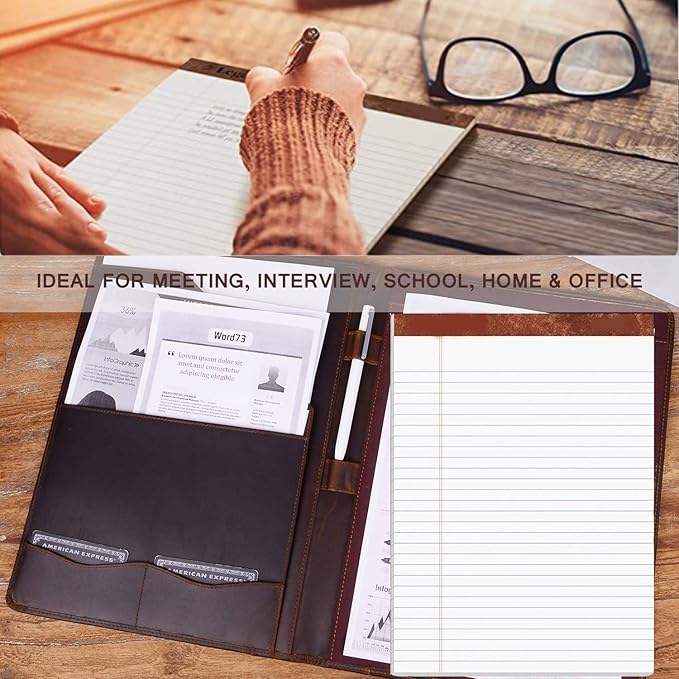 Jack&Chris Leather Portfolio, A4 Document Folder Legal Pad Padfolio, Professional Writing Letter Notepad Clipboard Sleeve Organizer, Resume Folio Binder for Men&Women,JC1823