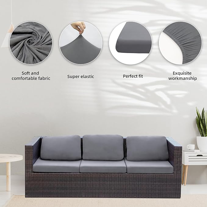 8Pcs Stretch Patio Cushion Covers,Outdoor Couch Covers Replacement,Outdoor Couch & Sofa Slipcovers,for Patio Furniture Cushion Covers,Washable Reusable urniture Protector (Gray, Cover Only)