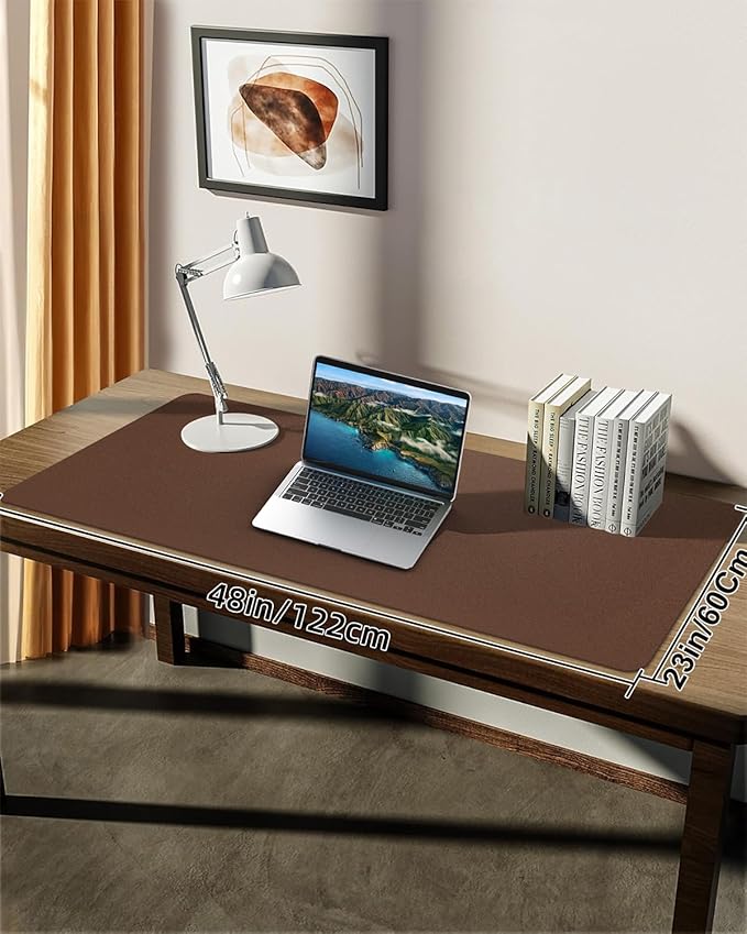 Large Leather Desk Pad Protector, Office Mat, Mouse Pad, Non-Slip Blotter, Laptop Pad, Waterproof Writing Pad for Office & Home (Brown, 48" x 24")