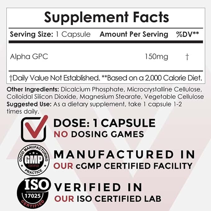 Nootropics Depot Alpha GPC Capsules | 150mg | 60 Count | Choline Supplement | Brain Health Supplement | Supports Healthy Brain Function | Enhance Cognition, Memory + Focus