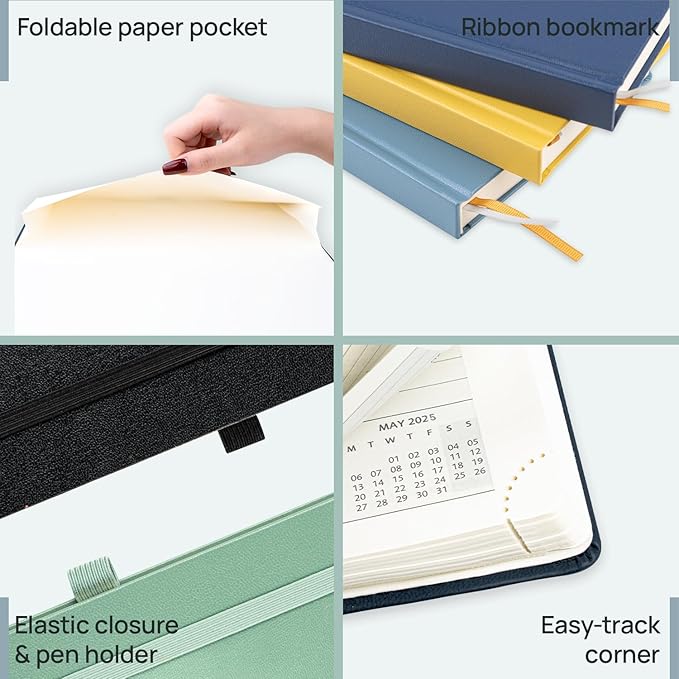 POPRUN Planner 2025-2026, (Medium 6.5'' x 8.5'' Hard Cover) Academic Calendar (July 25-June 26) Daily Weekly and Monthly Appointment Book with Hourly Time Slots, Monthly Tabs, 100 GSM - Navy Blue