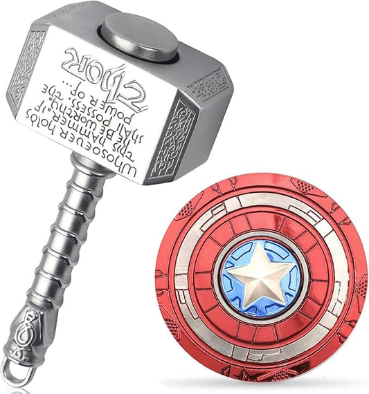 Mini Hammer Fidget Spinners Metal with Star Fidget Finger Spinner Toy, Fidget Keychian Chain Ring Cool Gadget Spinning Top Toy Focus Fingertip Gyro Stuff Gifts for Kids Adults (2 Pack)