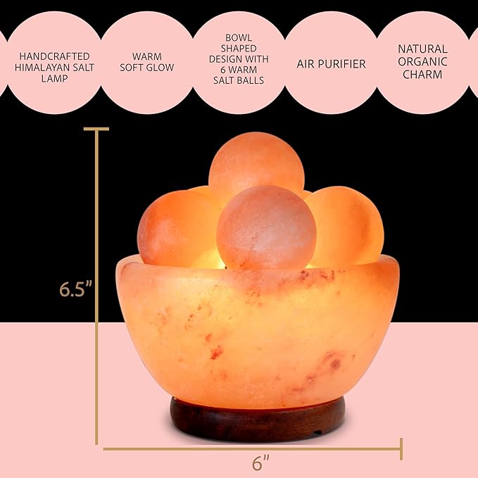 UMAID Himalayan Salt Lamp Bowl with 6 Massage Balls – Dimmable Natural Pink Rock Salt Lamp for Relaxation, Meditation,Yoga, Spa, Office, Bedroom, Wellness, Home Decor, and Unique Gift