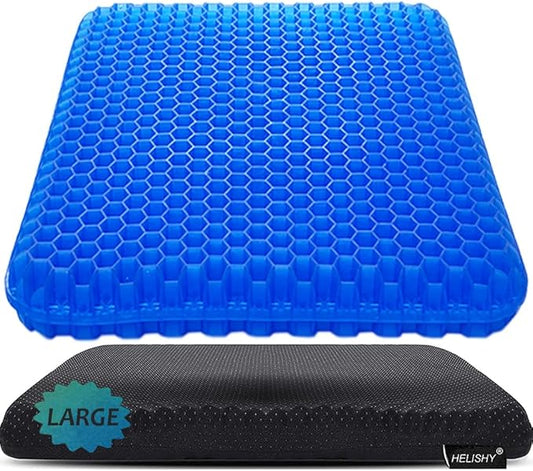 Gel Seat Cushion, Large Cooling Gel Cushion Breathable Honeycomb Chair Pads Gel Cushion with Non-Slip Cover for Home Office Chair Car Seat Wheelchair Absorbs Body Pressure Points, As Seen on TV